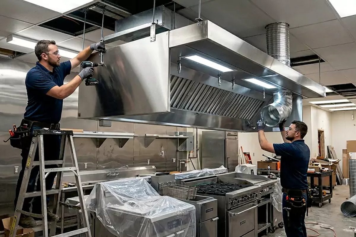 Commercial kitchen hood and ventilation installation